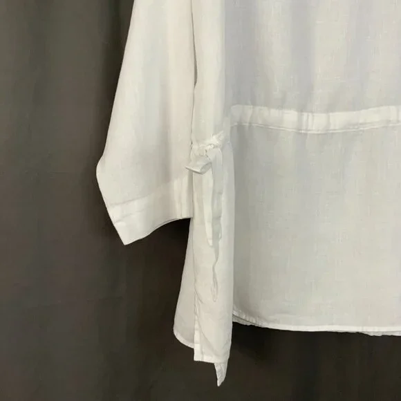 Eileen Fisher Handkerchief Linen Drawstring 3/4 Sleeves Top White Sz L - Picture 9 of 16